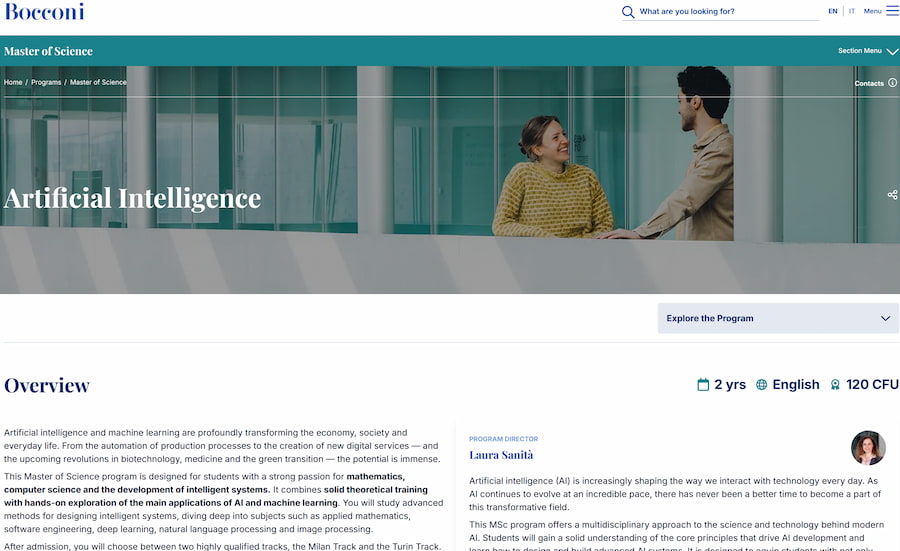 MSc in Artificial Intelligence – Bocconi University, Italy