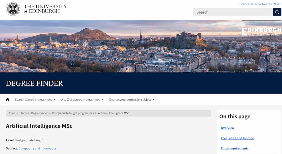 MSc in Artificial Intelligence – University of Edinburgh, UK